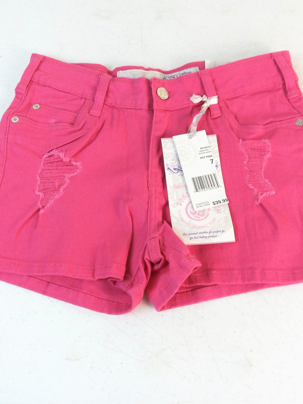 Y2K Pink Low Rise Denim Shorts Junior Size 7 Distressed Soho Babe NEW